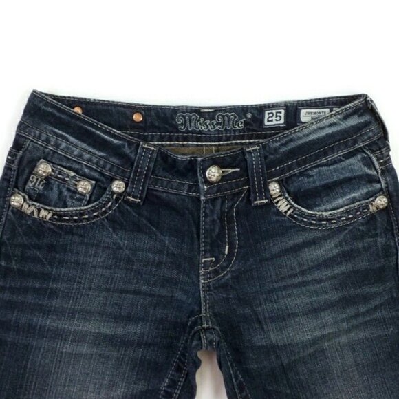 Miss Me JW5180B7V Medium Stonewash Distressed Bootcut Denim Jeans Womens 27 - Picture 9 of 16